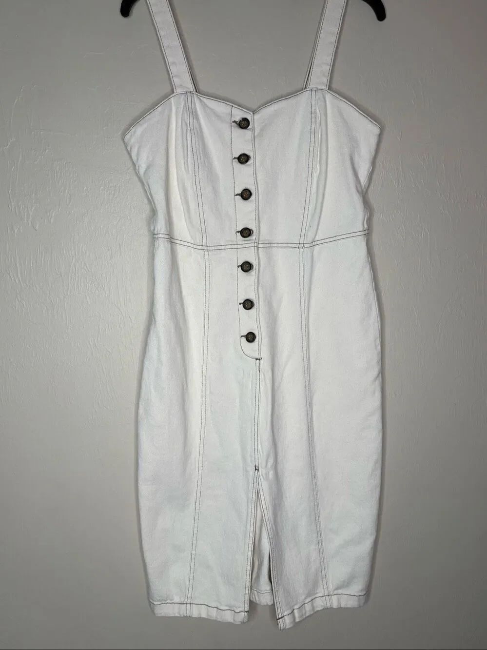 Zara Women's Cream Denim Button Front Contrast Stitch Sleeveless Dress Size Larg